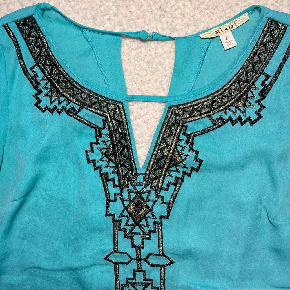 Francesca's Aztec Embroidered Blouse - Picture 3 of 5